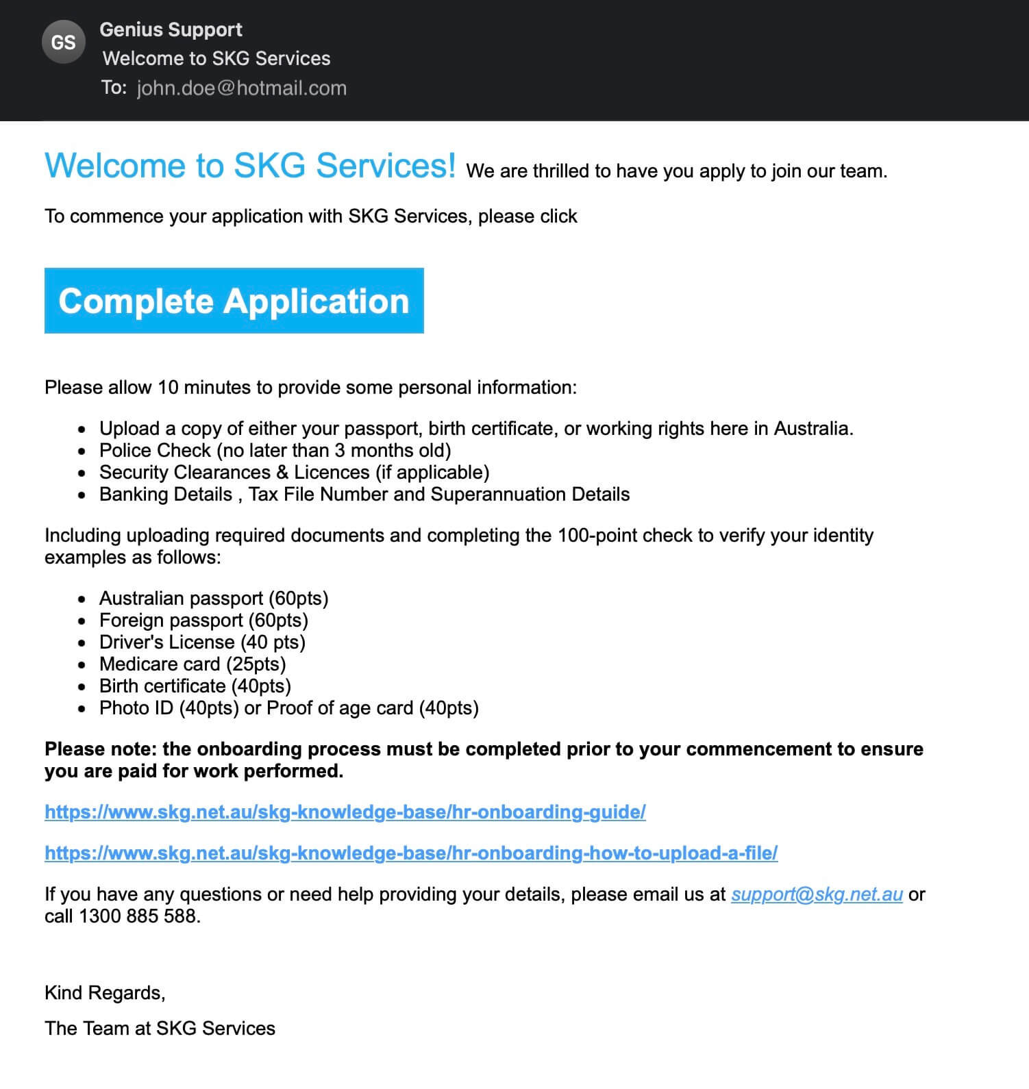 Onboarding email