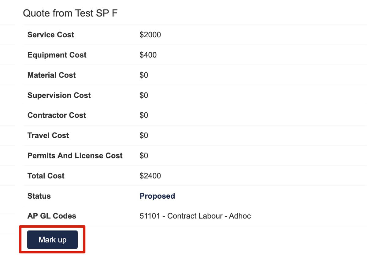 mark up cost
