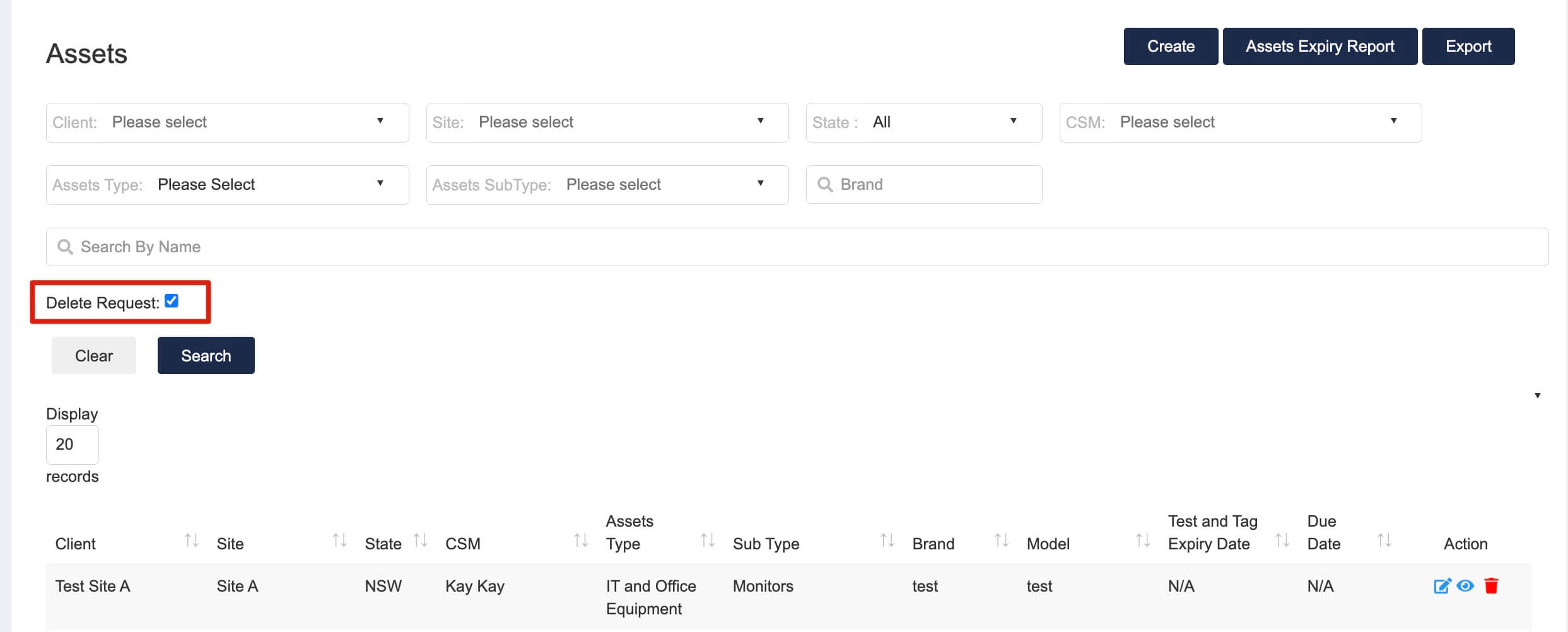 6. Delete request tickbox