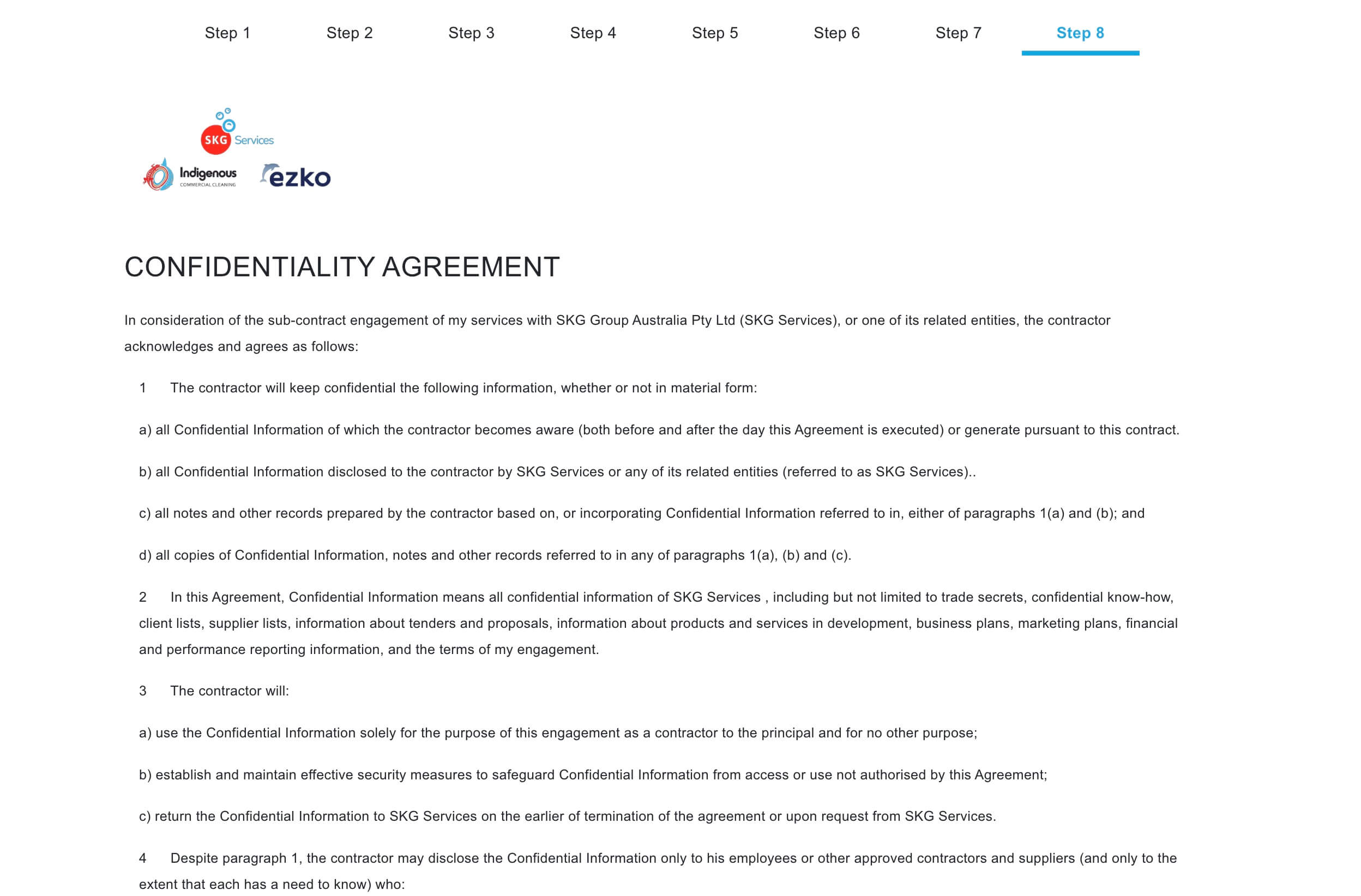 Step 8 Confidential Agreement