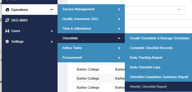 WeeklyChecklistReportMenu